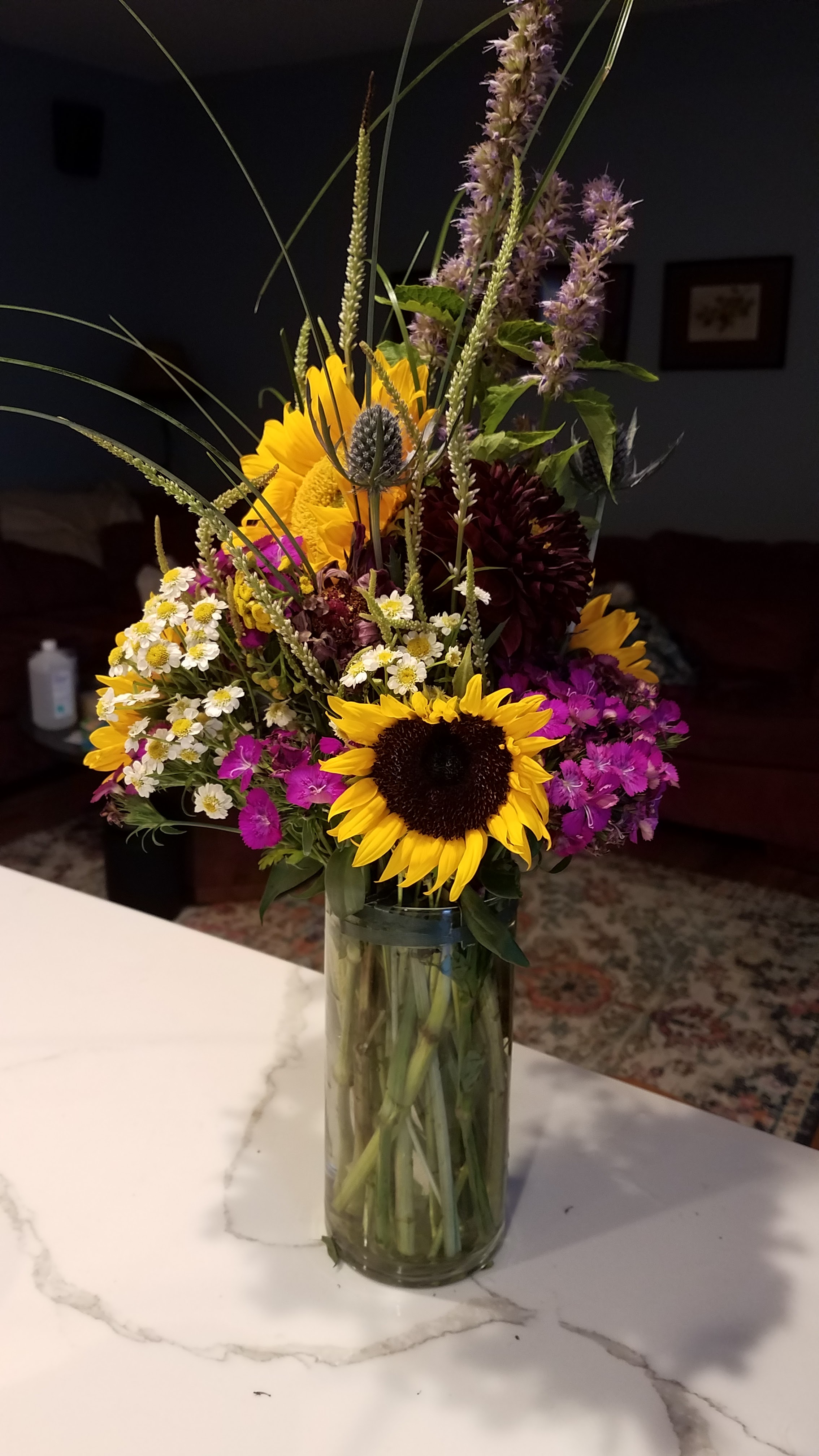 Flower vase with colorful flowers in it