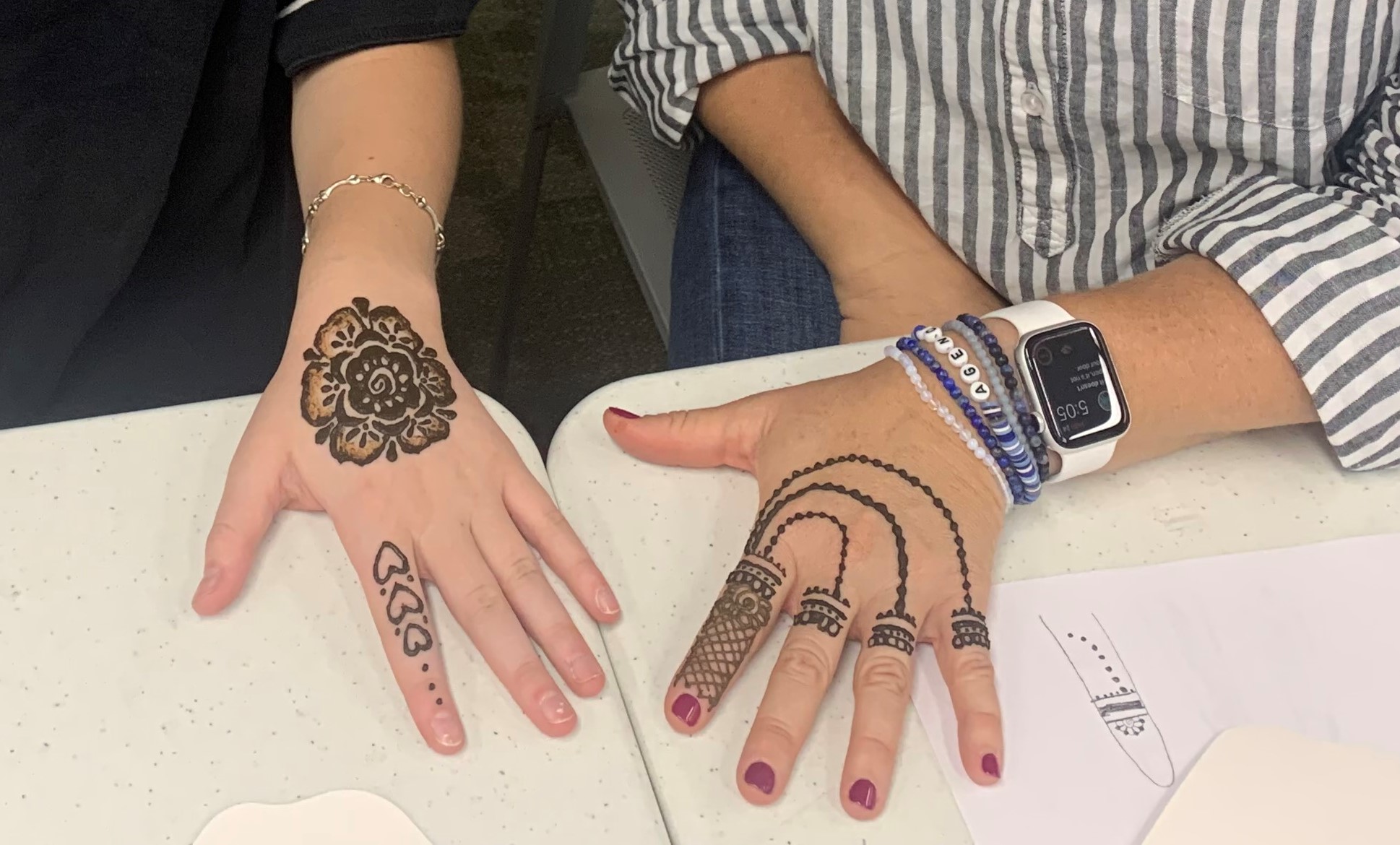 Two hands with henna designs