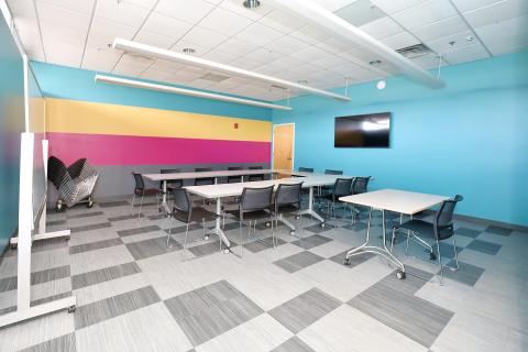 The East Meeting Room  is a flexible space for small-sized gatherings.