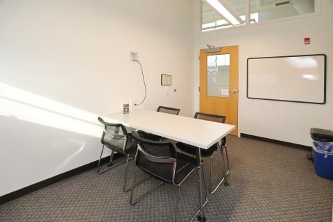 The study room allows individuals or small groups to meet, study, or have a quiet space to work during regular library hours.