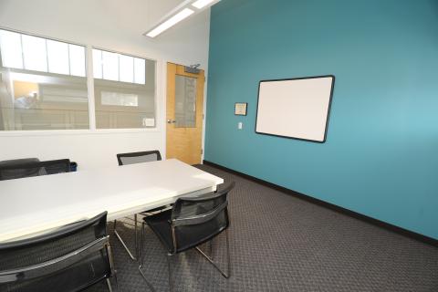 The study room allows individuals or small groups to meet, study, or have a quiet space to work during regular library hours.