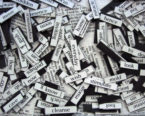 Words on magnets over a dictionary