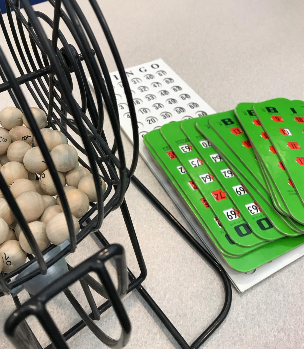 BINGO cards and number cage