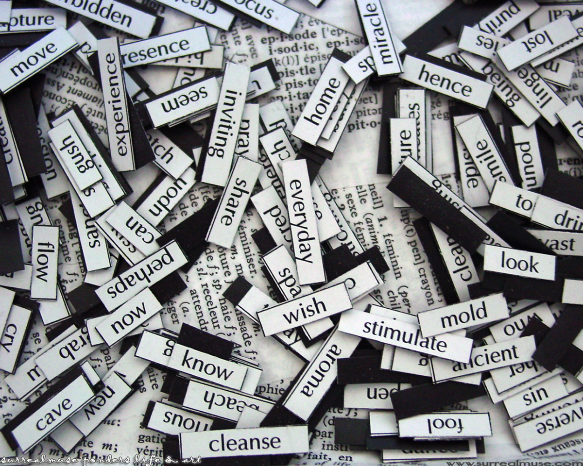 Words on magnets over a dictionary